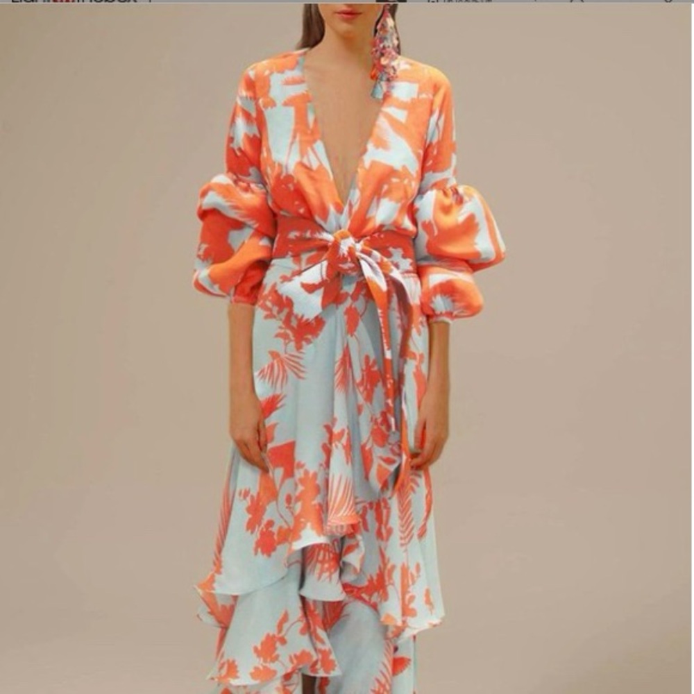 Elegant Floral Orange and Blue Dress